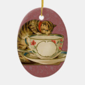 Cat Teacup Schattige Victoriaans Keramisch Ornament (Voorkant)