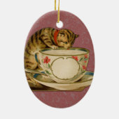 Cat Teacup Schattige Victoriaans Keramisch Ornament (Achterkant)