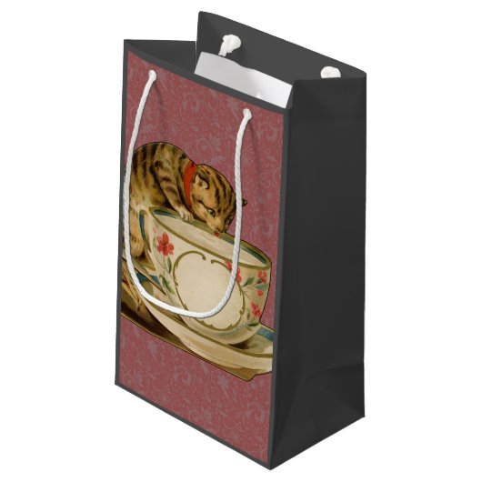 Cat Teacup Schattige Victoriaans Klein Cadeauzakje (Achterkant Gekanteld)