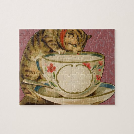 Cat Teacup Schattige Victoriaans Legpuzzel (Horizontaal)