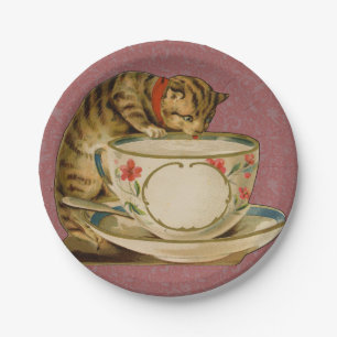 Cat Teacup Schattige Victoriaans Papieren Bordje