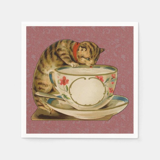 Cat Teacup Schattige  Victoriaans Servet (Voorkant)