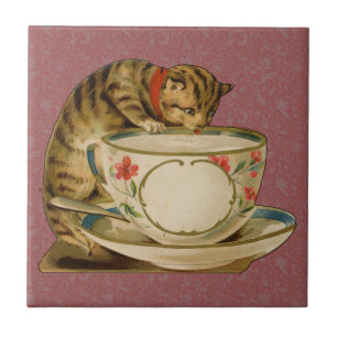Cat Teacup Schattige Victoriaans Tegeltje