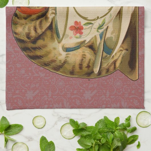 Cat Teacup Schattige Victoriaans Theedoek (Gevouwen)