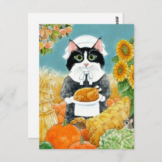 Cat Thanksgiving Turkey Friendsgiving Briefkaart (Voorkant / Achterkant)