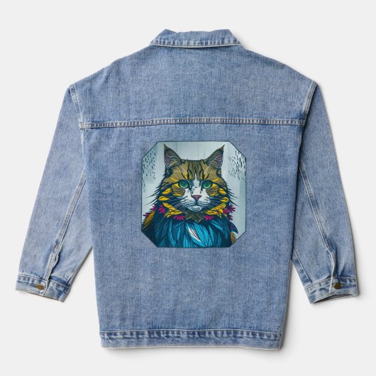 Cat That Ate The Canary Feathers | Wearable Art Denim Jacket (Achterkant)