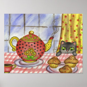 Cat Theepot Art Print Poster