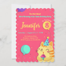 Cat Thème Anniversaire Invitation | Fille Chat mod