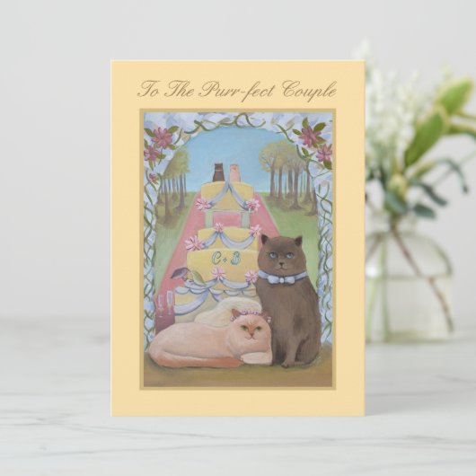 Cat Thème Mariage Félicitations Carte Plat (Debout devant)