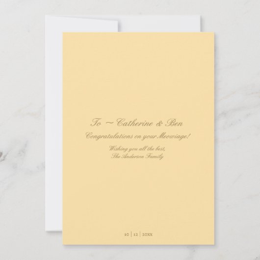 Cat Thème Mariage Félicitations Carte Plat (Dos)