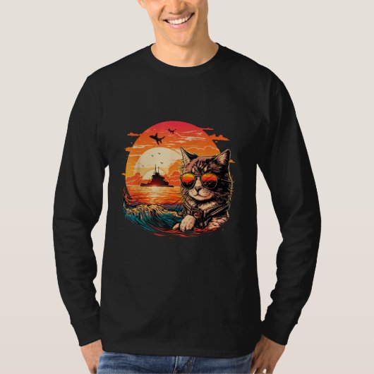 Cat-titude in Paradise Funny Cat on the Beach T-shirt (Voorkant)