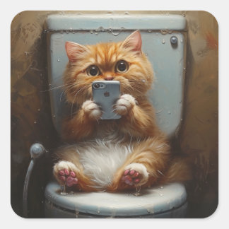 Cat Toilet Entertainment: Reactie van de telefoon Vierkante Sticker