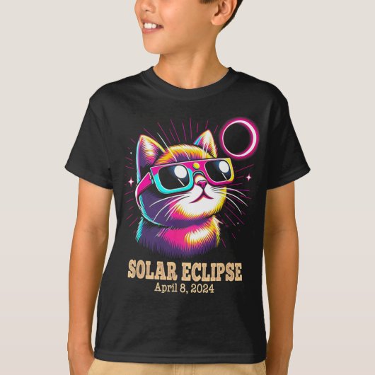 Cat Total Solar Eclipse 8 april T-shirt (Voorkant)