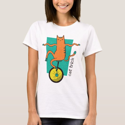 Cat Trick Funny Tabby Cat Riding Unicycle T-shirt (Voorkant)