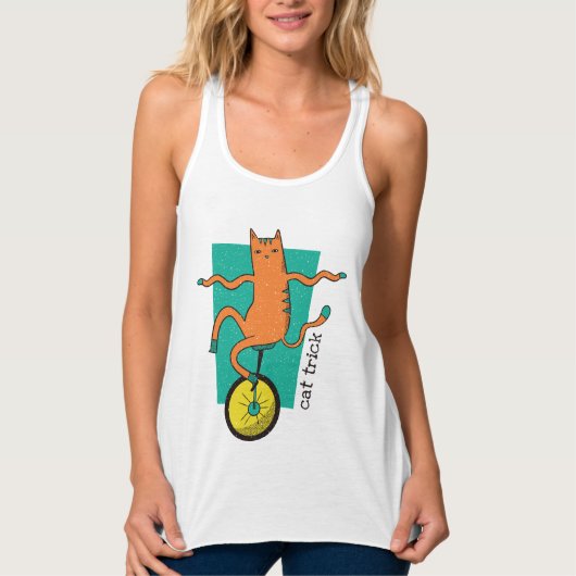 Cat Trick Funny Tabby Cat Riding Unicycle Tanktop (Voorkant)