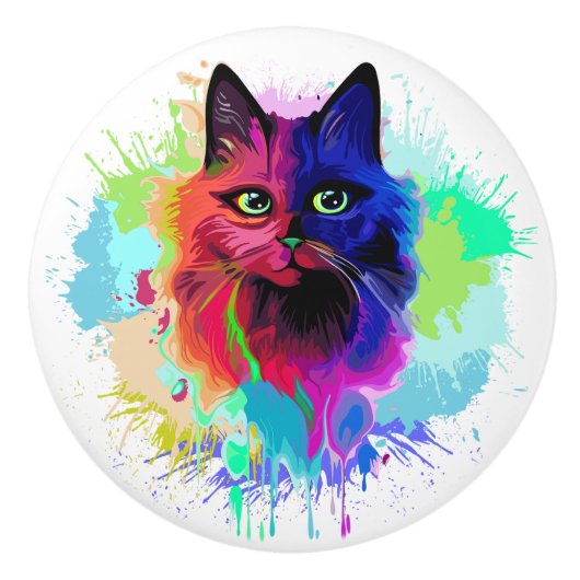Cat Trippy Psychedelic Pop Art Keramische Knop (Voorkant)
