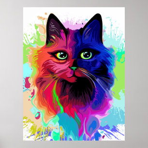 Cat Trippy Psychedelic Pop Art Poster