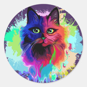Cat Trippy Psychedelic Pop Art Ronde Sticker