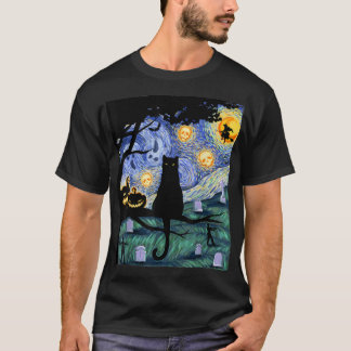 Cat Tshirt, Scary Night Cat T-shirt, Van Gogh Gift T-shirt
