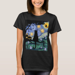 Cat Tshirt, Scary Night Cat T-shirt, Van Gogh Gift T-shirt
