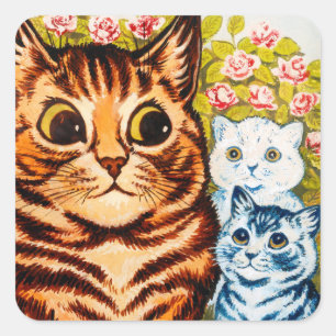 Cat & Two Kittens beroemd gemaakt door Louis Wain Vierkante Sticker