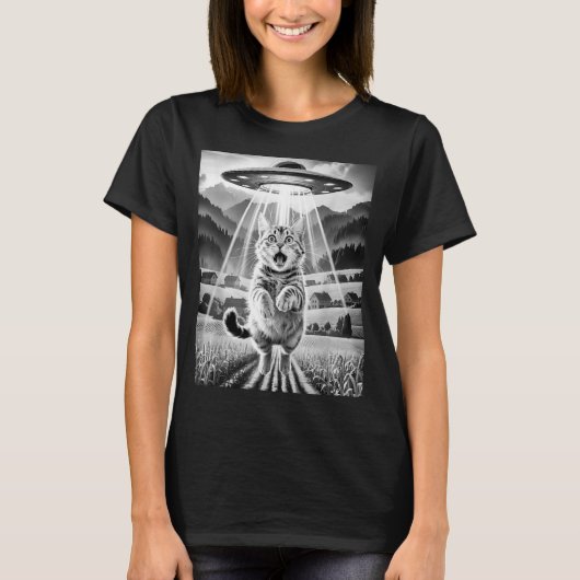 Cat Ufo Alien Abduction Funny Graphic Tees Men Wom (Voorkant)