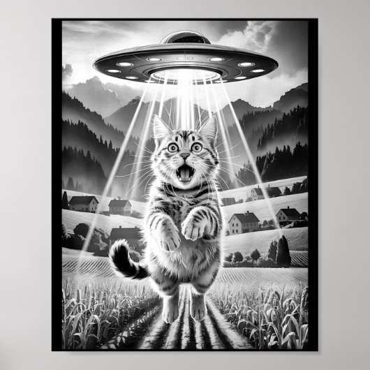 Cat Ufo Alien Abduction Funny Graphic Tees Men Wom Poster (Voorkant)