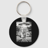 Cat Ufo Alien Abduction Funny Graphic Tees Men Wom Sleutelhanger (Voorkant)