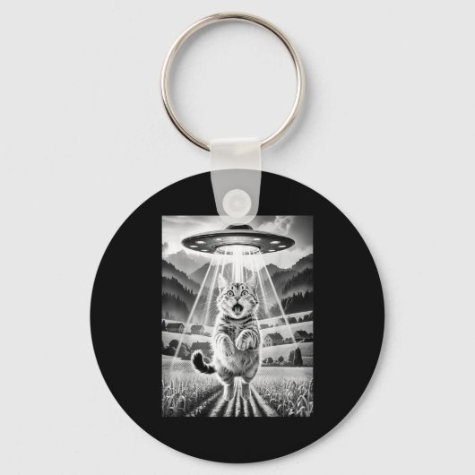 Cat Ufo Alien Abduction Funny Graphic Tees Men Wom Sleutelhanger (Voorkant)