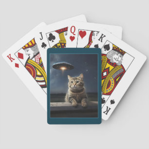 Cat UFO Drone Sterrennacht New Jersey Art Pokerkaarten