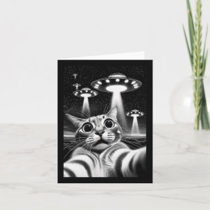 Cat Ufo Funny Invasion Meme Retro Alien Cat Ufo Se Kaart