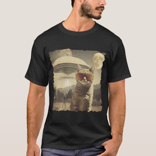 Cat UFO Selfie: Invasion / Herren Tshirt #1 (Voorkant)
