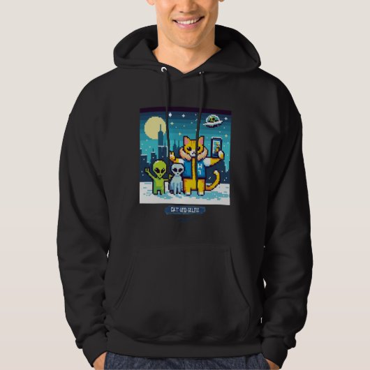 Cat UFO Selfie: Pixel Art #17 Hoodie (Voorkant)