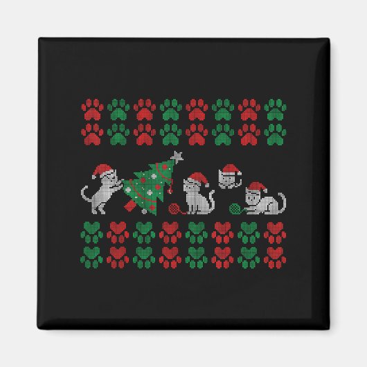 Cat Ugly Sweater Pattern Christmas Knitting  Magneet (Voorkant)