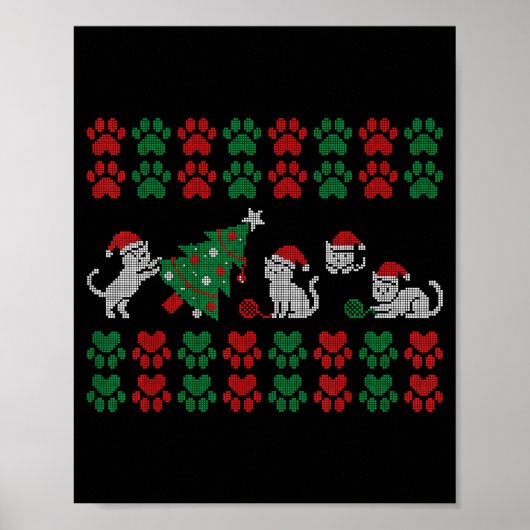 Cat Ugly Sweater Pattern Christmas Knitting  Poster (Voorkant)