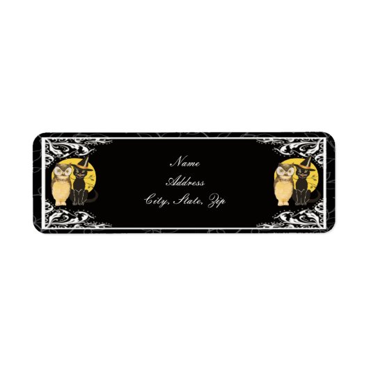 Cat & Uil Halloween Bruiloft Adresetiketten Etiket (Voorkant)