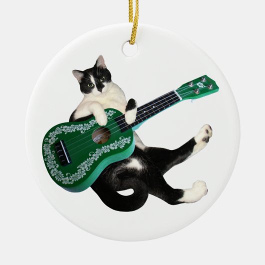 Cat Ukulele Keramisch Ornament (Voorkant)