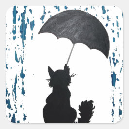 Cat under Umbrella Vierkante Sticker