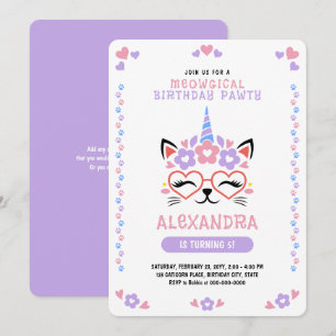Cat Unicorn Paars Pink Blue Birthday Kaart
