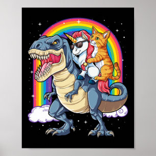 Cat Unicorn Riding Dinosaur T Rex Kitten Lover Spa Poster
