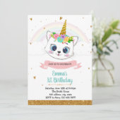 Cat unicorn verjaardagsuitnodiging kaart (Staand voorkant)