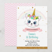 Cat unicorn verjaardagsuitnodiging kaart (Voorkant / Achterkant)