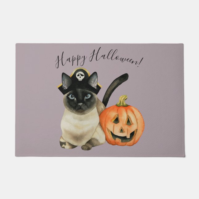 Cat van Cute Halloween Pirate met Jack O' Lantern Deurmat (Voorkant)
