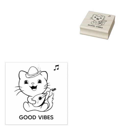Cat van Cute Musical met Mandolin Rubberstempel (Gestempeld)