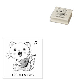 Cat van Cute Musical met Mandolin Rubberstempel