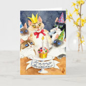 Cat Verjaardagsfeest wenskaart Kaart (Gele Bloem)