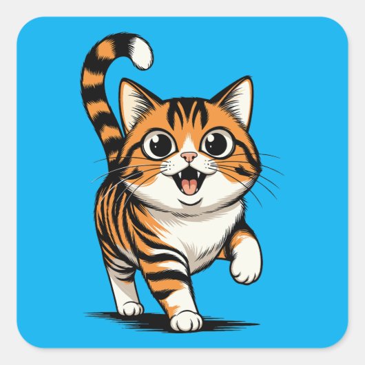 cat vierkante sticker (Voorkant)