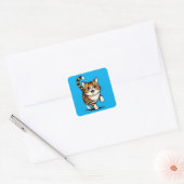 cat vierkante sticker (Envelop)