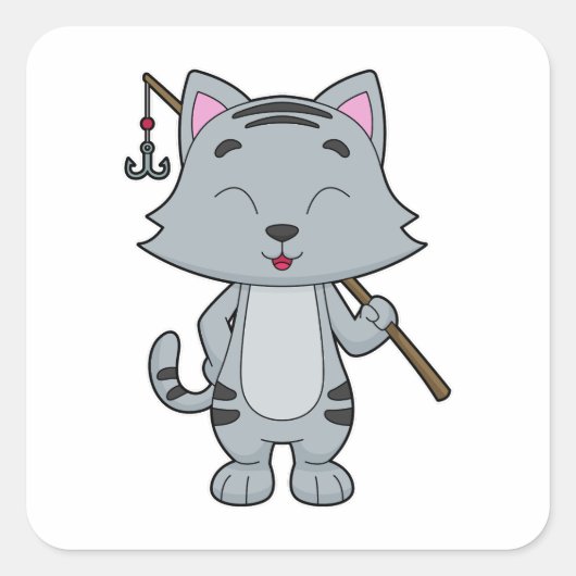 Cat Vist Fisher Finshing rod Vierkante Sticker (Voorkant)