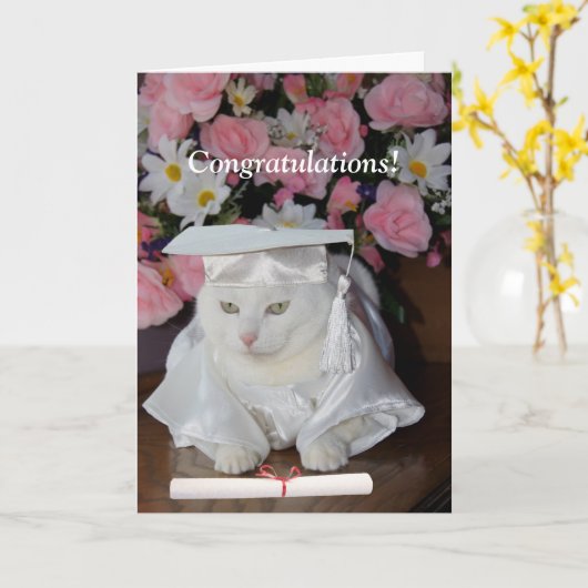   Cat Vrouw Afstuderen Kaart (Gele Bloem)